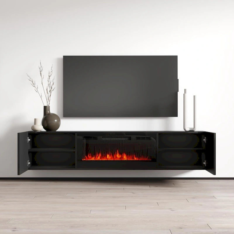 Wall Mounted Electric Fireplace Modern 72" TV Stand