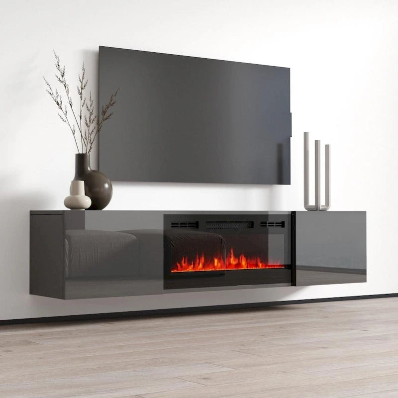 Wall Mounted Electric Fireplace Modern 72" TV Stand