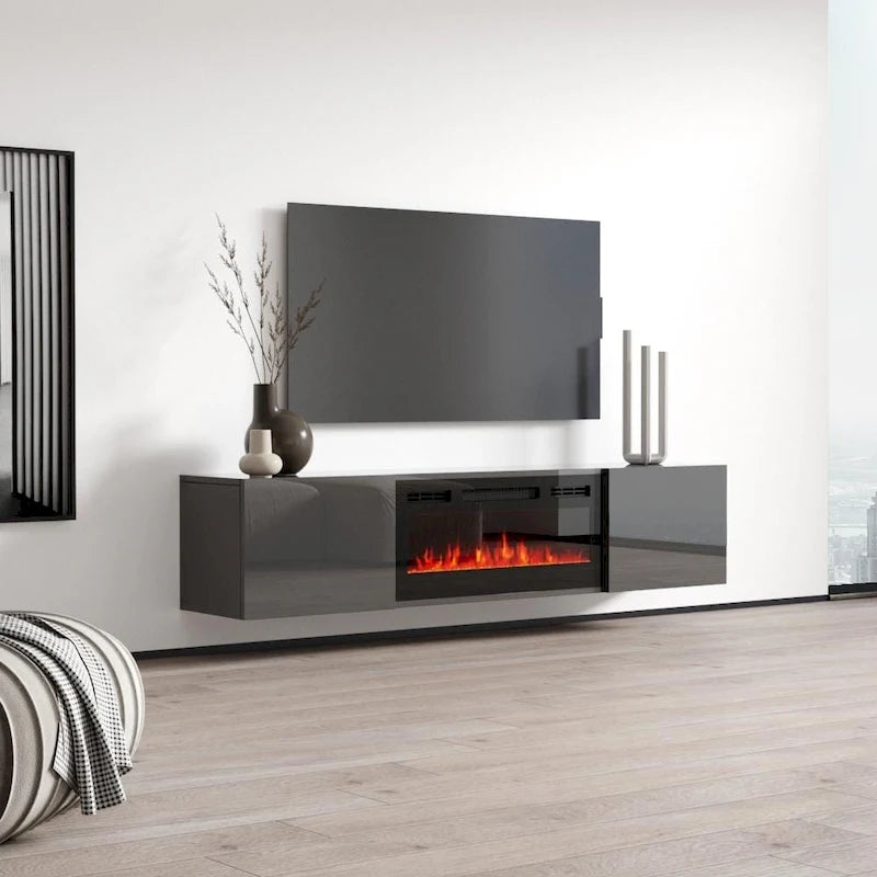 Wall Mounted Electric Fireplace Modern 72" TV Stand