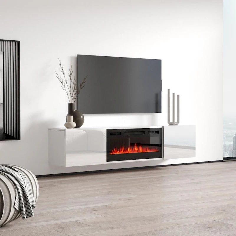 Wall Mounted Electric Fireplace Modern 72" TV Stand