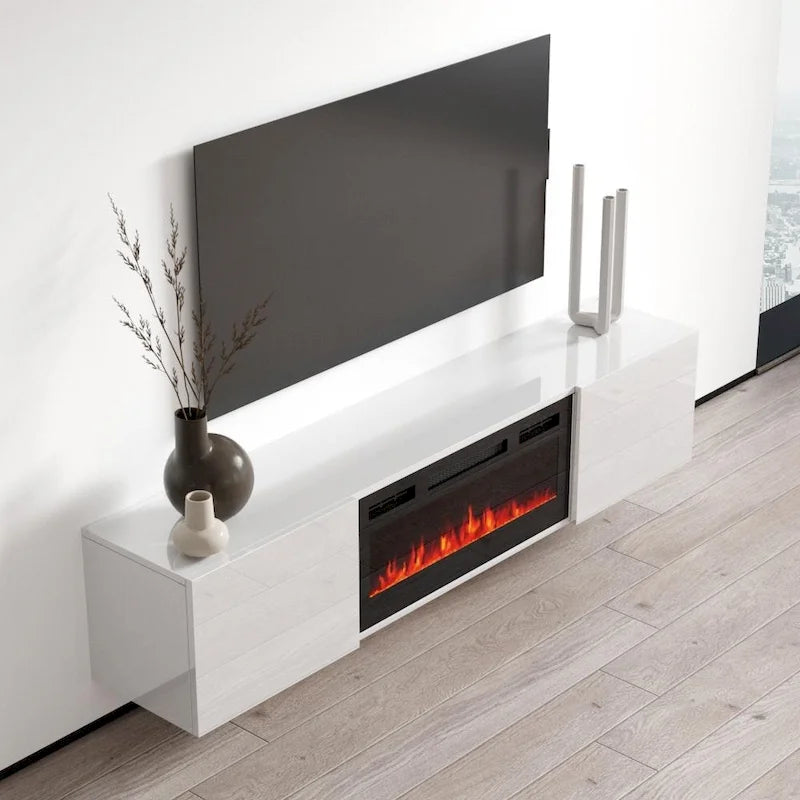 Wall Mounted Electric Fireplace Modern 72" TV Stand