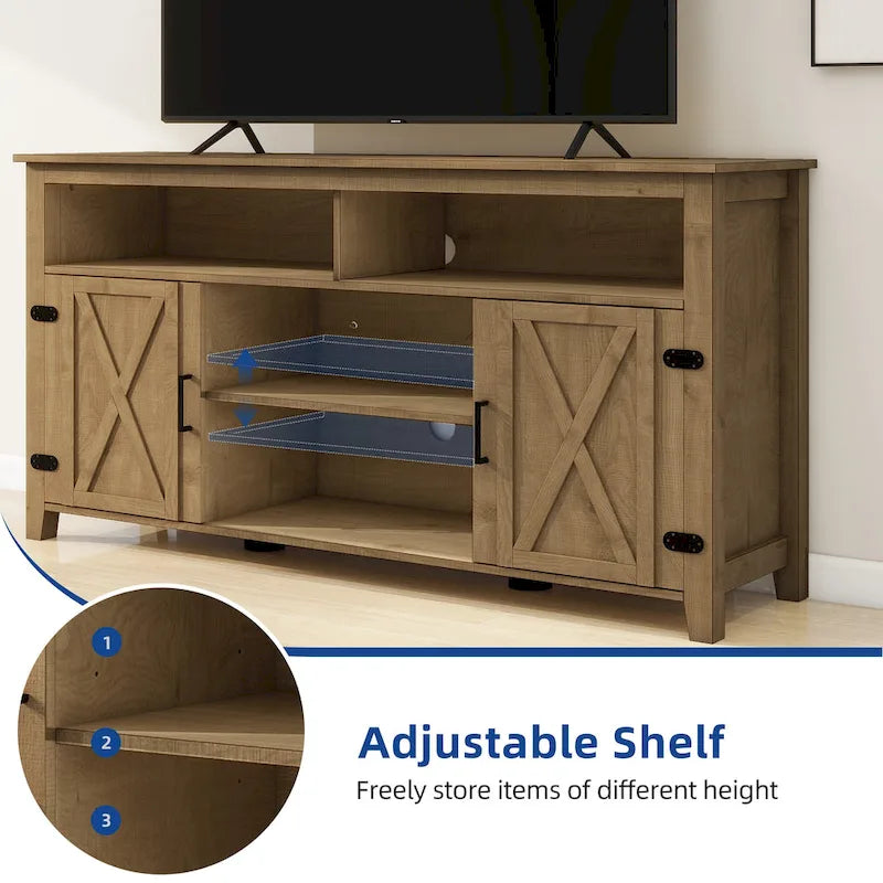 Farmhouse Highboy TV Stand with Barn Door Entertainment Center - Fits 50-65" TVs
