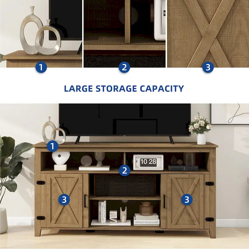 Farmhouse Highboy TV Stand with Barn Door Entertainment Center - Fits 50-65" TVs