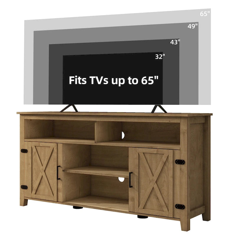 Farmhouse Highboy TV Stand with Barn Door Entertainment Center - Fits 50-65" TVs