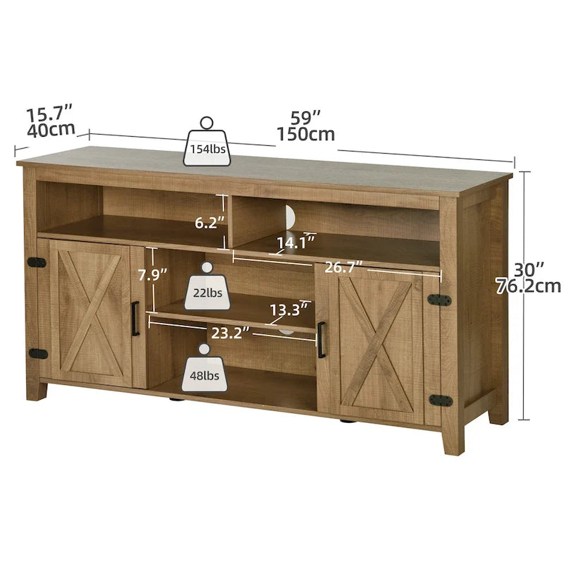 Farmhouse Highboy TV Stand with Barn Door Entertainment Center - Fits 50-65" TVs