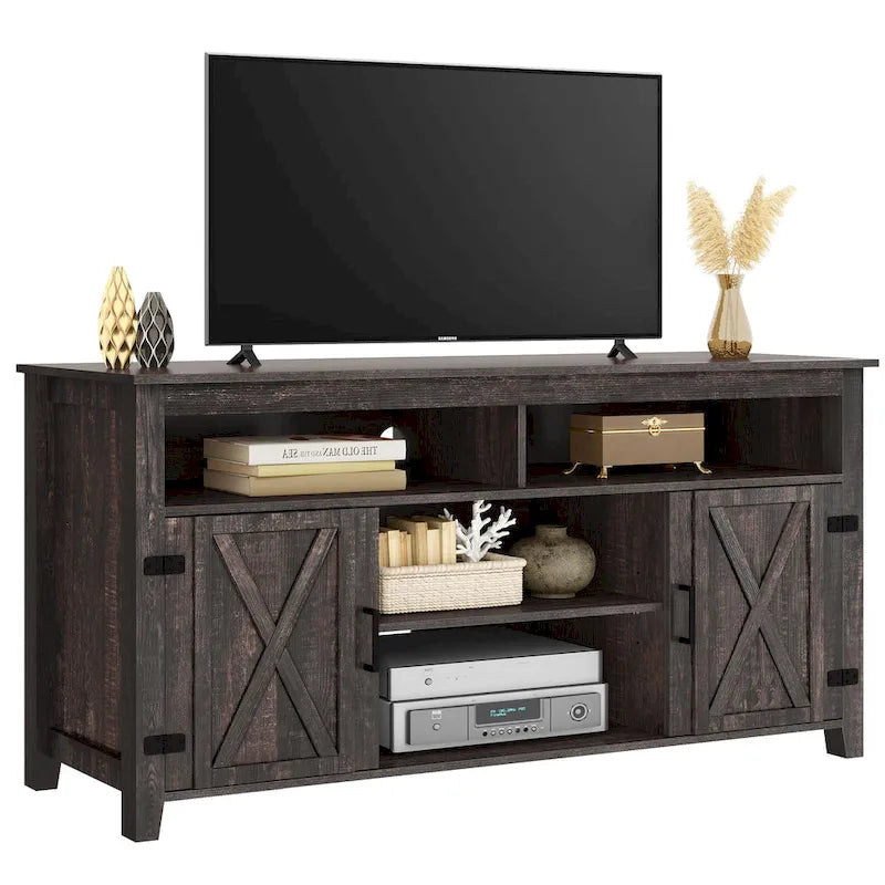 Farmhouse Highboy TV Stand with Barn Door Entertainment Center - Fits 50-65" TVs