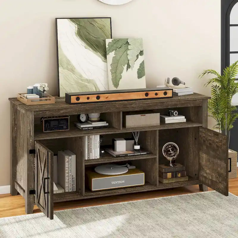 Farmhouse Highboy TV Stand with Barn Door Entertainment Center - Fits 50-65" TVs