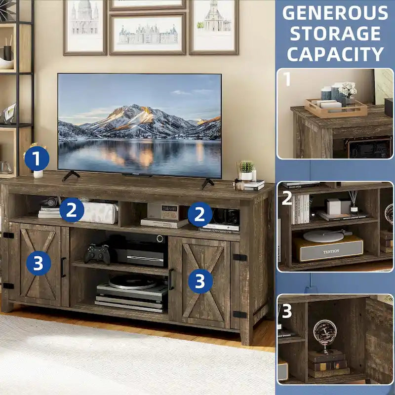 Farmhouse Highboy TV Stand with Barn Door Entertainment Center - Fits 50-65" TVs