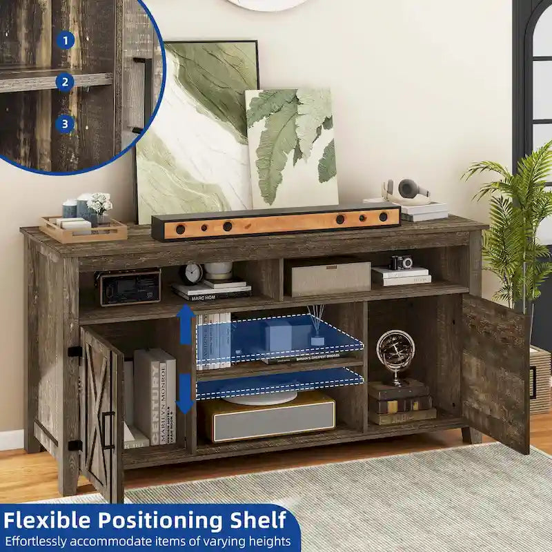 Farmhouse Highboy TV Stand with Barn Door Entertainment Center - Fits 50-65" TVs