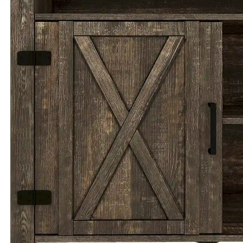 Farmhouse Highboy TV Stand with Barn Door Entertainment Center - Fits 50-65" TVs