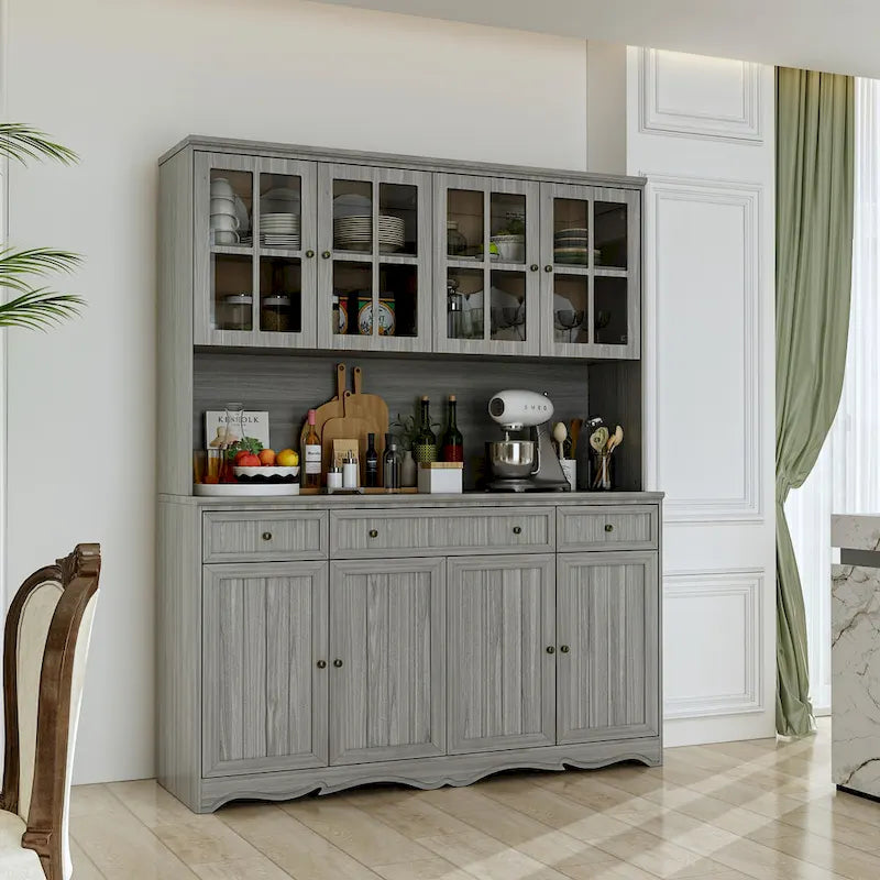 Buffet Sideboard Cabinet with Hutch Display and Pantry Storage