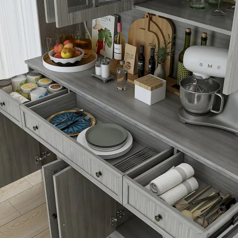 Buffet Sideboard Cabinet with Hutch Display and Pantry Storage