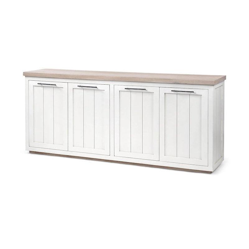 Light Brown & White Solid Wood Sideboard with 4 Cabinet Doors - 73"W x 17"D x 32"H