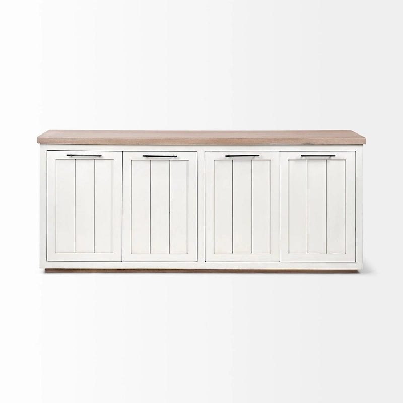 Light Brown & White Solid Wood Sideboard with 4 Cabinet Doors - 73"W x 17"D x 32"H