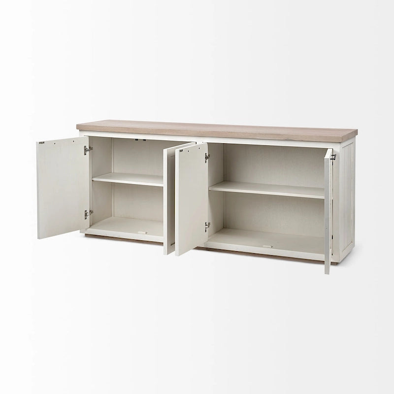 Light Brown & White Solid Wood Sideboard with 4 Cabinet Doors - 73"W x 17"D x 32"H