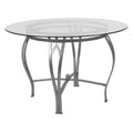 45" Round Glass Dining Table with Bowed Out Metal Frame