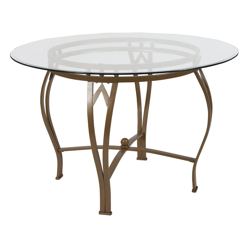 45" Round Glass Dining Table with Bowed Out Metal Frame