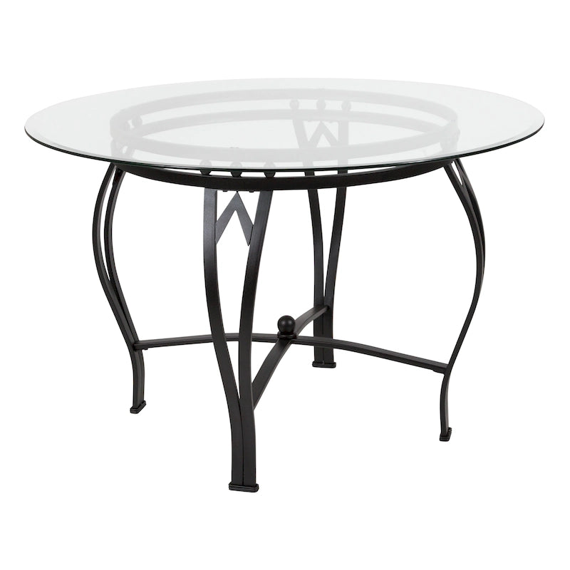 45" Round Glass Dining Table with Bowed Out Metal Frame