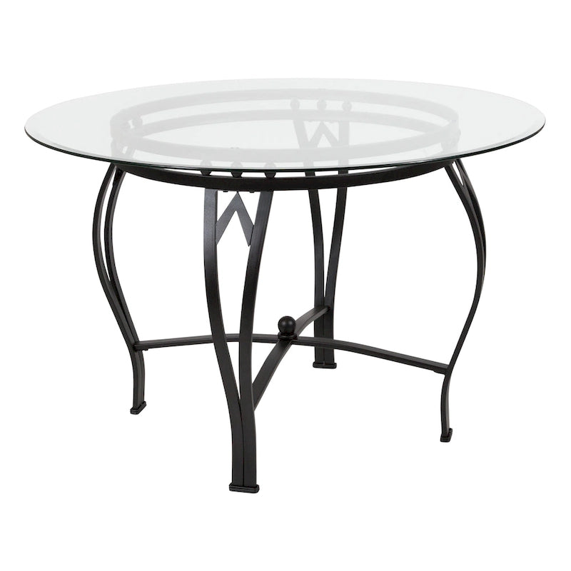 45" Round Glass Dining Table with Bowed Out Metal Frame