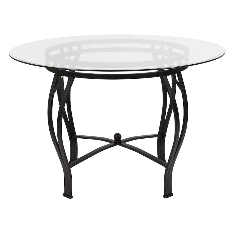 45" Round Glass Dining Table with Bowed Out Metal Frame