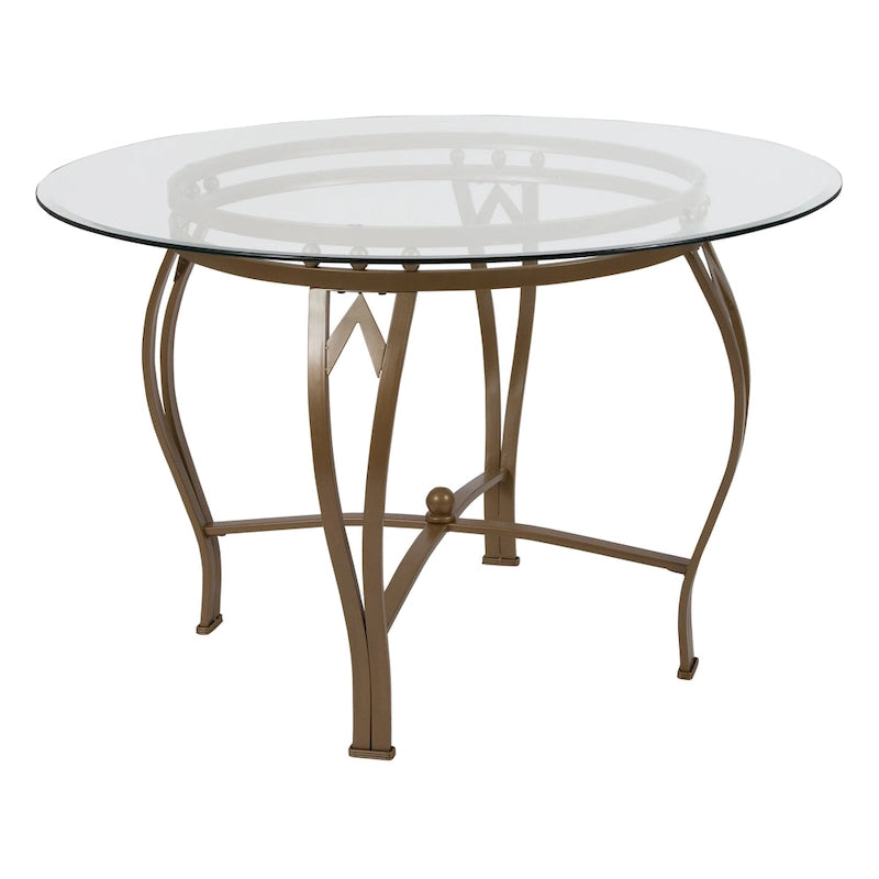 45" Round Glass Dining Table with Bowed Out Metal Frame