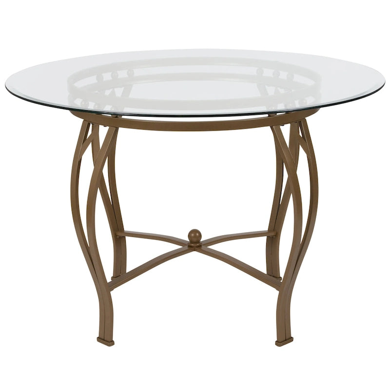 45" Round Glass Dining Table with Bowed Out Metal Frame