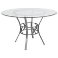 48" Round Glass Dining Table with Crescent Style Metal Frame - 48"W x 48"D x 29.5"H