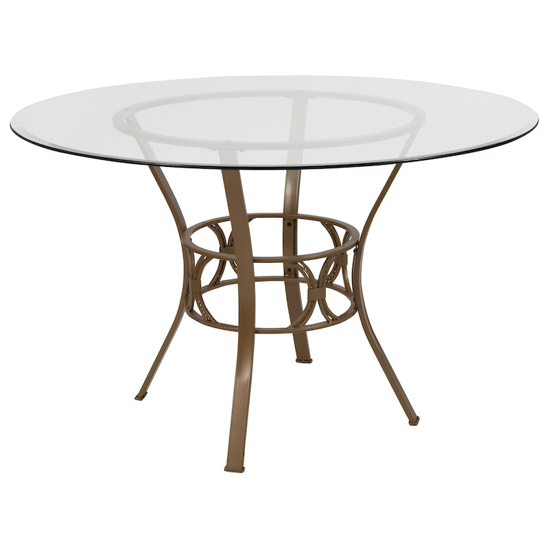 48" Round Glass Dining Table with Crescent Style Metal Frame - 48"W x 48"D x 29.5"H