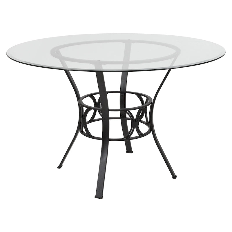 48" Round Glass Dining Table with Crescent Style Metal Frame - 48"W x 48"D x 29.5"H