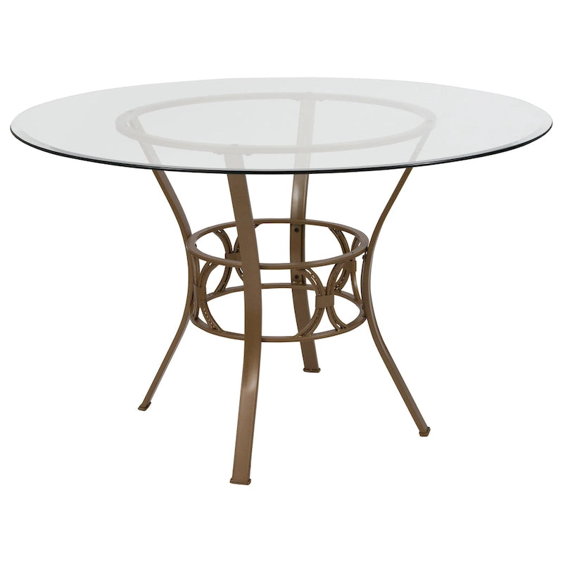 48" Round Glass Dining Table with Crescent Style Metal Frame - 48"W x 48"D x 29.5"H