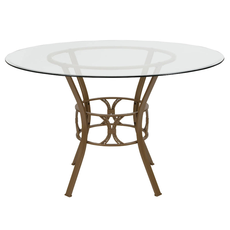 48" Round Glass Dining Table with Crescent Style Metal Frame - 48"W x 48"D x 29.5"H