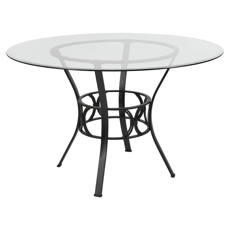 48" Round Glass Dining Table with Crescent Style Metal Frame - 48"W x 48"D x 29.5"H