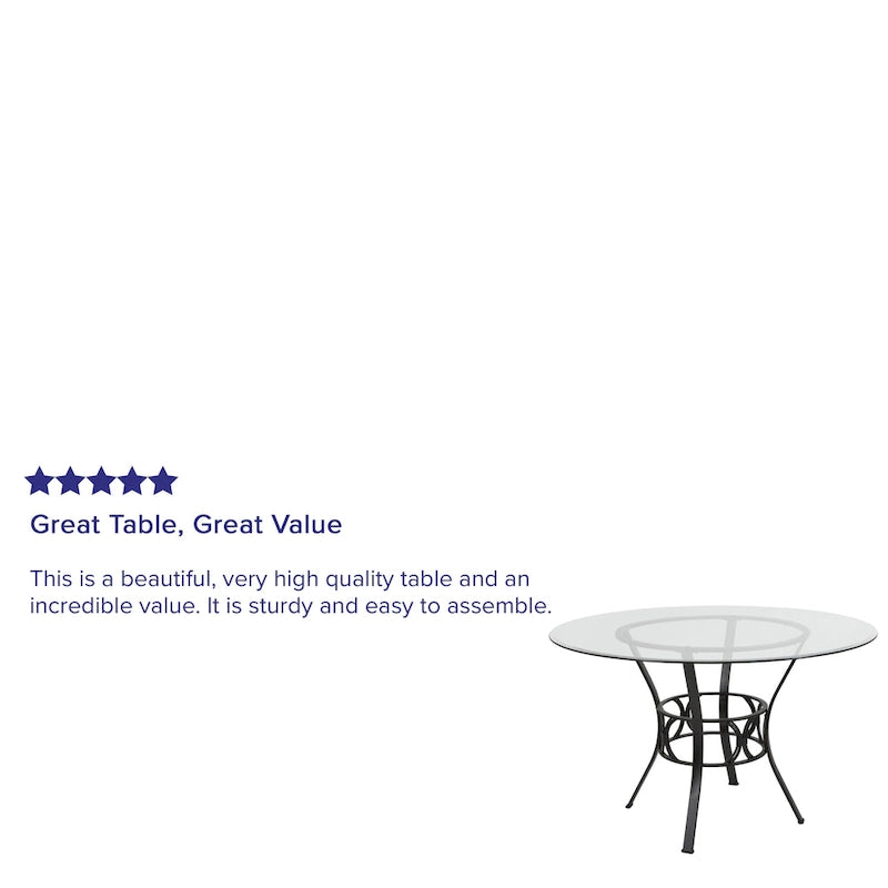 48" Round Glass Dining Table with Crescent Style Metal Frame - 48"W x 48"D x 29.5"H