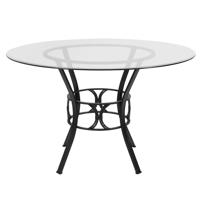 48" Round Glass Dining Table with Crescent Style Metal Frame - 48"W x 48"D x 29.5"H