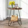 2-Tier Round Side Table, Wooden End Table with Metal Legs