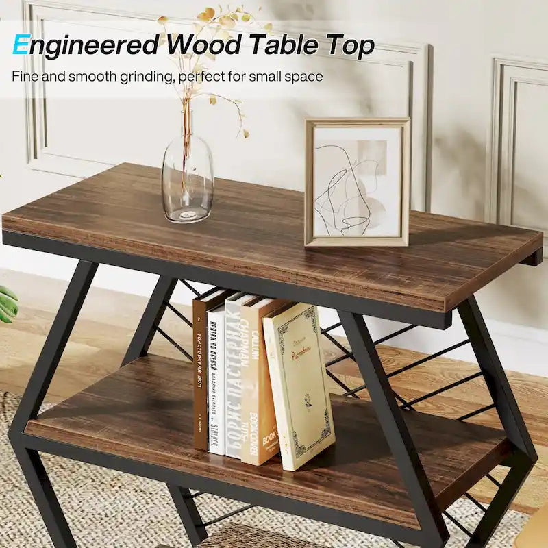 3-tier Rectangular End Side Table with Metal Frame for Living Room, Nightstand Bedside Table for Bedroom