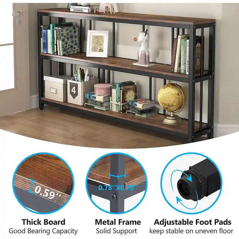 70.9" Console Table - 3-Tier Sofa Table with Shelves, Brown