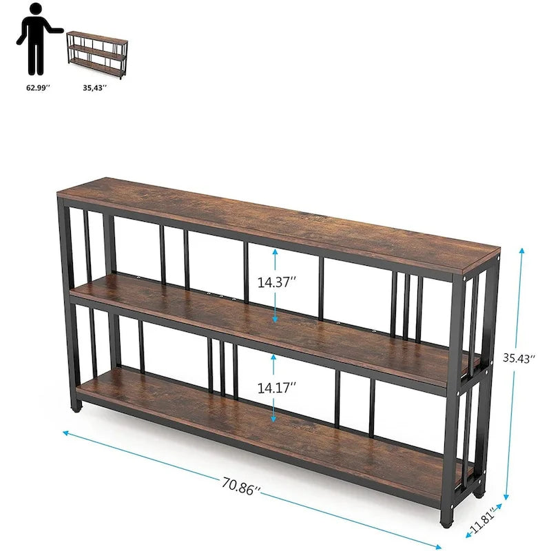 70.9" Console Table - 3-Tier Sofa Table with Shelves, Brown