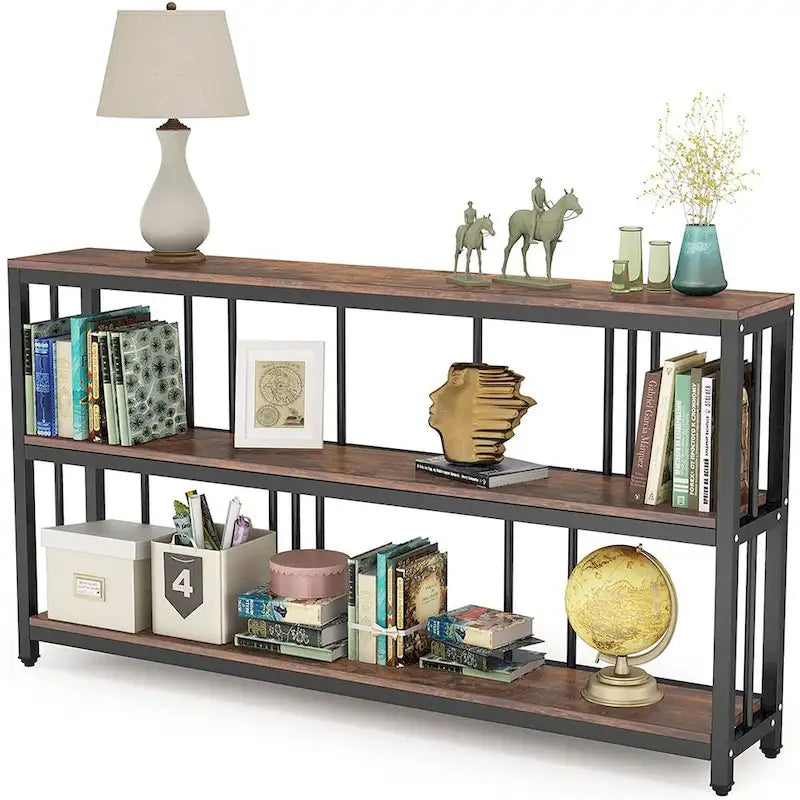 70.9" Console Table - 3-Tier Sofa Table with Shelves, Brown