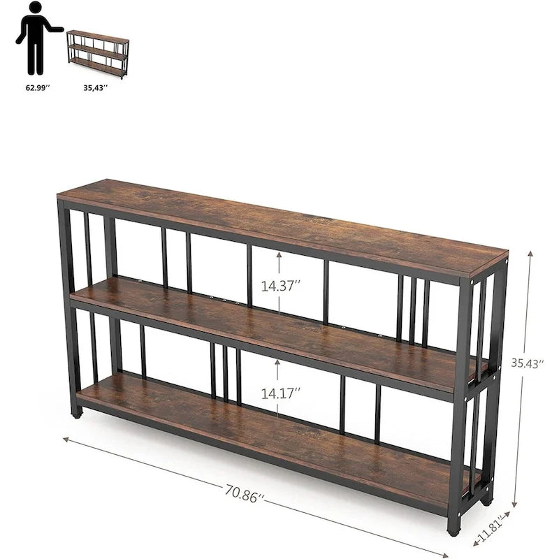 70.9" Console Table - 3-Tier Sofa Table with Shelves, Brown
