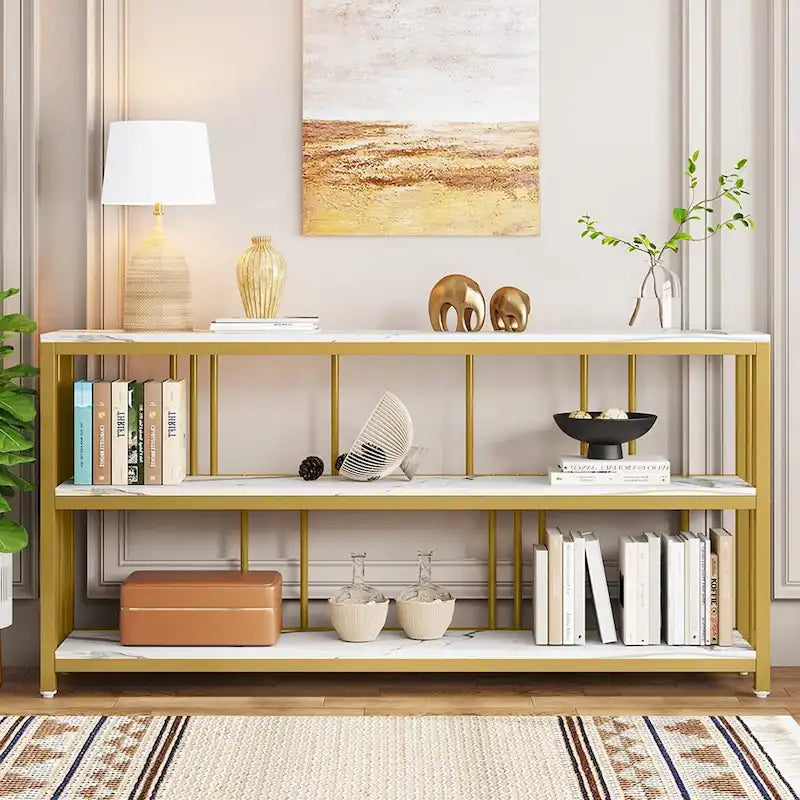 70.9" Console Table - 3-Tier Sofa Table with Shelves, Brown