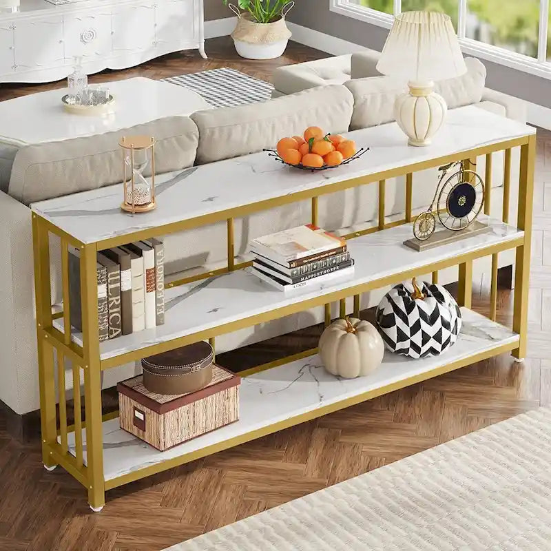 70.9" Console Table - 3-Tier Sofa Table with Shelves, Brown
