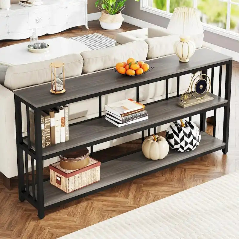 70.9" Console Table - 3-Tier Sofa Table with Shelves, Brown