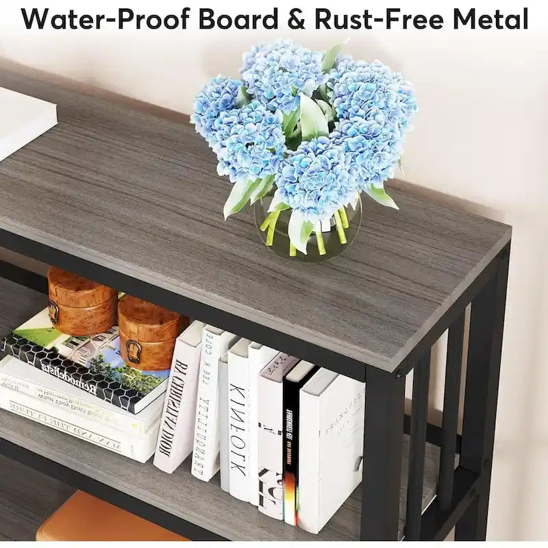 70.9" Console Table - 3-Tier Sofa Table with Shelves, Brown