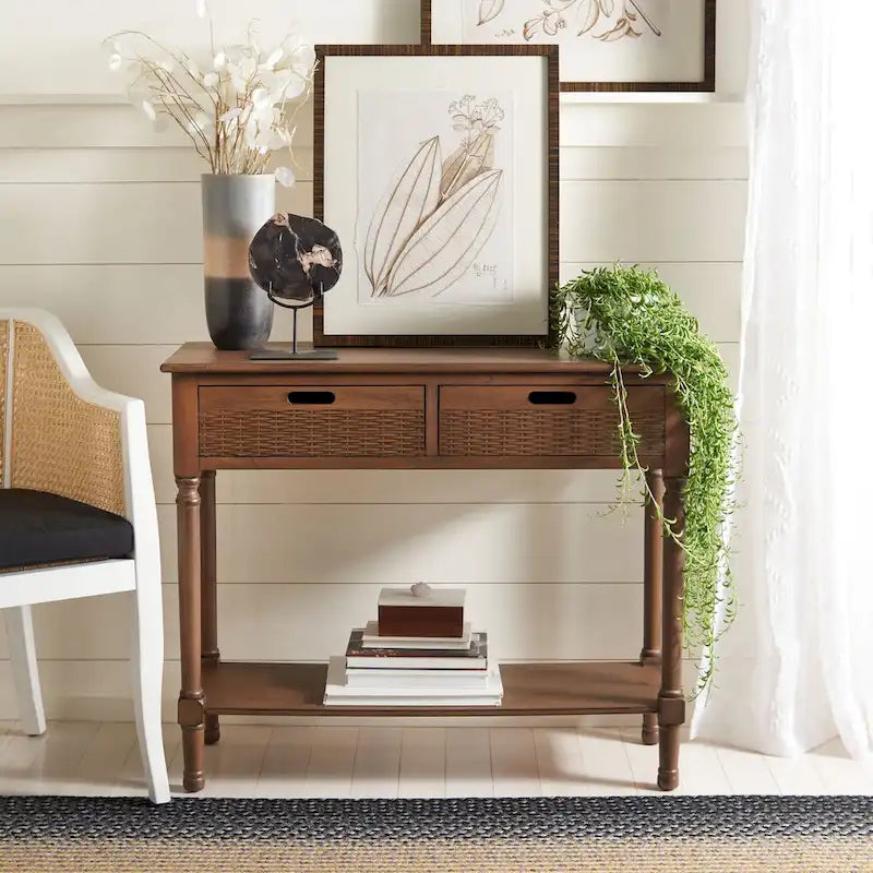 2-Drawer Console Table with Open Shelf - 35.5"W x 13"D x 29.5"H