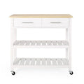Modern Wood Kitchen Cart with Wheels, Drawers and Shelves