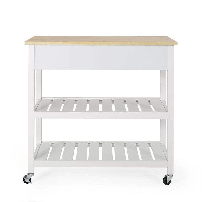 Modern Wood Kitchen Cart with Wheels, Drawers and Shelves