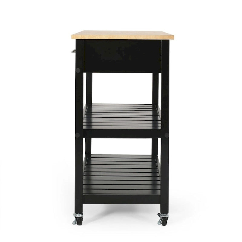 Modern Wood Kitchen Cart with Wheels, Drawers and Shelves