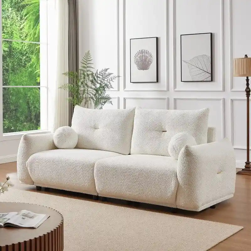 90" Mid-Century Modern Sofa with 2 Cushions and 2 Ball Pillows