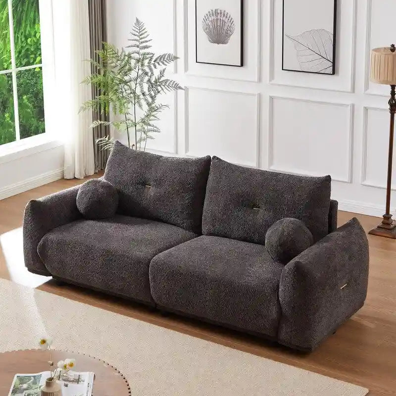 90" Mid-Century Modern Sofa with 2 Cushions and 2 Ball Pillows